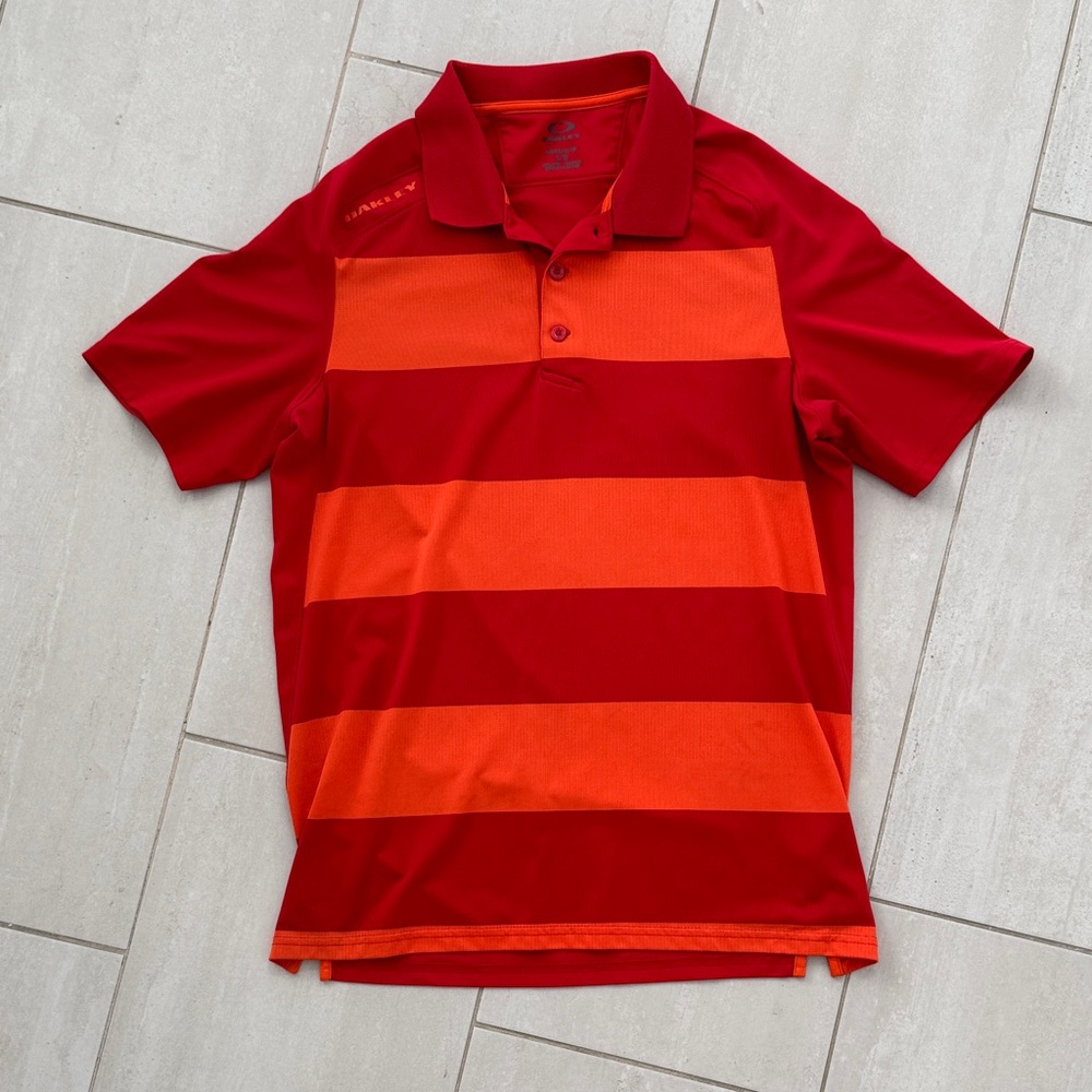 Men’s Oakley Red and Orange Striped Polo Shirt